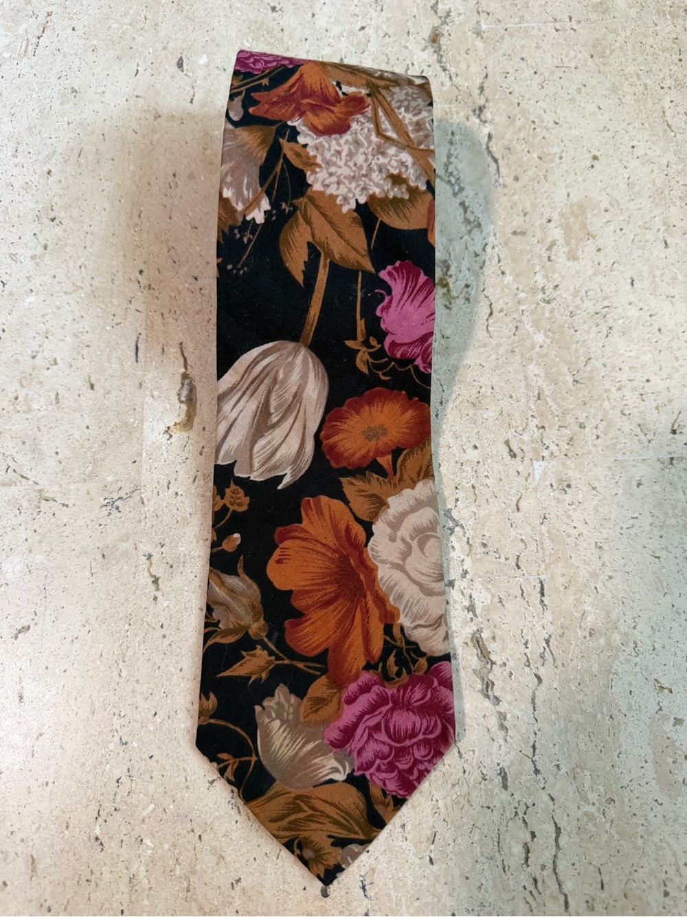 Vintage GANT Floral Necktie Bold Black Pink Orange Botanical Men’s Tie